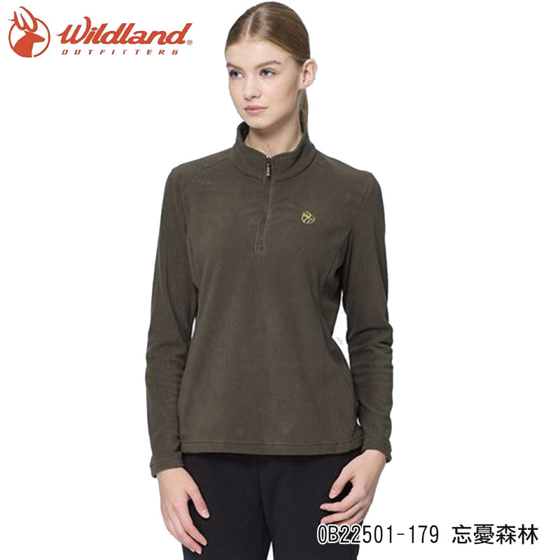 WILDLAND 荒野 女彈性PILE拉鍊保暖機能上衣 保暖長袖 彈性 登山衣 0B22501