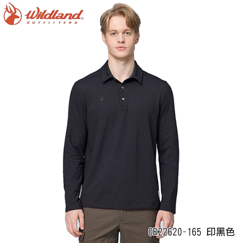WILDLAND 荒野 男彈性保暖吸排POLO長袖上衣 彈性上衣 吸濕排汗 登山衣 0B22620