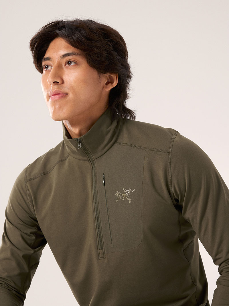 Arc'teryx 始祖鳥 男 Rho LT 刷毛內層套頭衫 黑 龍紋綠 登山上衣 X000009425