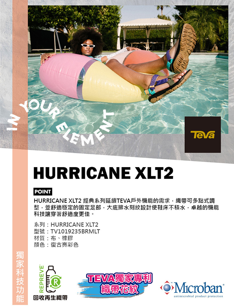 TEVA 美國 W Hurricane XLT2 女款機能運動涼鞋 復古亮彩色 奶茶色 TV1019235