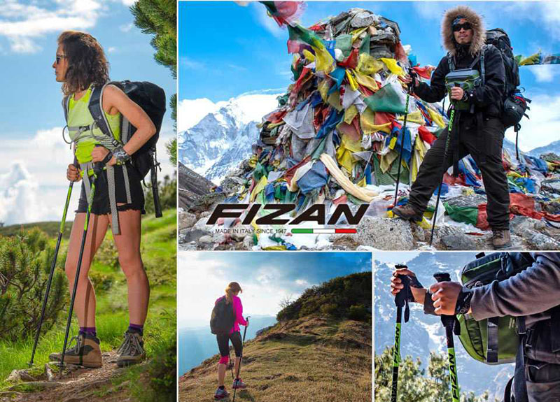 FIZAN 義大利 超輕四節式登山杖2入特惠組 黑藍 紅 FZS19.7105