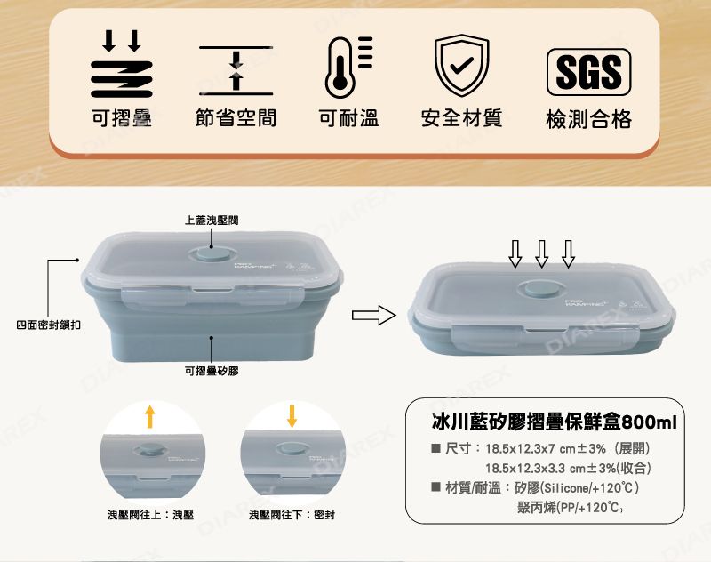 PRO KAMPING 領航家 矽膠摺疊保鮮盒 兩色 800ml 1.2L 便當盒 摺疊餐盒 可微波 PK-011