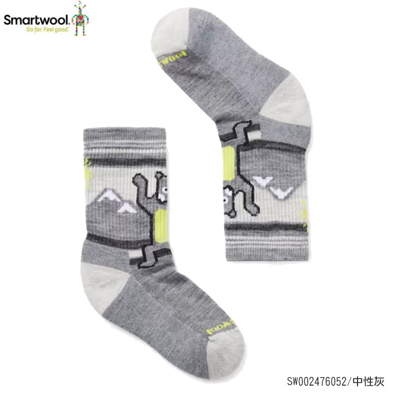 SmartWool 美國 孩童健行全輕量減震中長襪-可愛熊 灰 暗橙 SW002476
