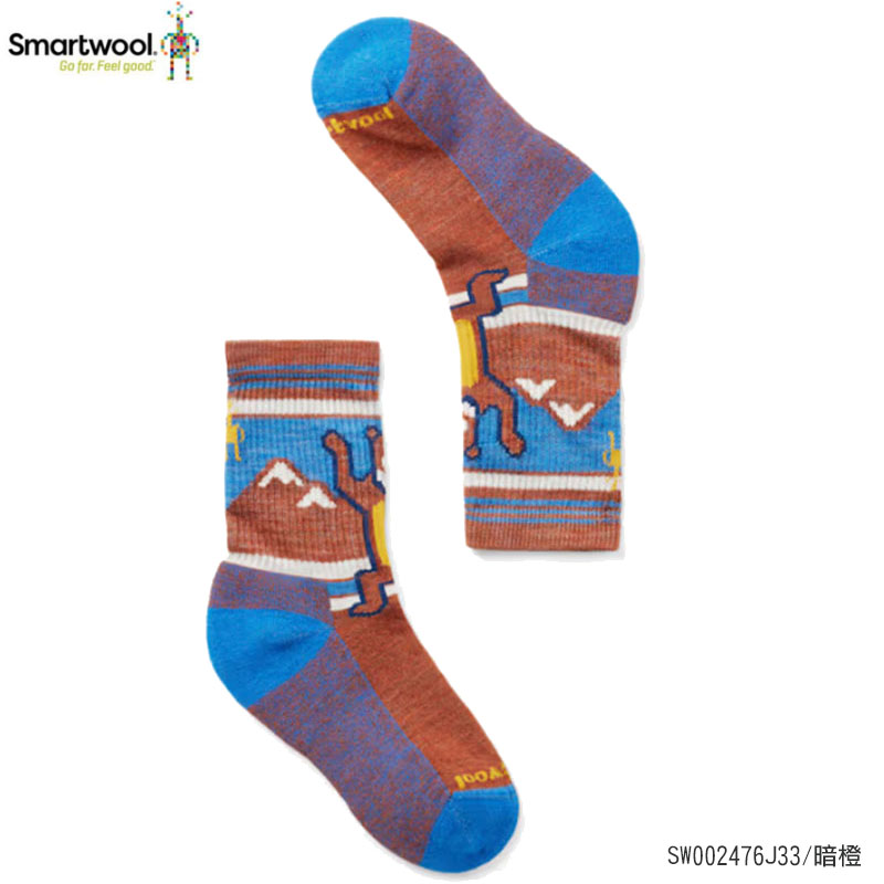 SmartWool 美國 孩童健行全輕量減震中長襪-可愛熊 灰 暗橙 SW002476