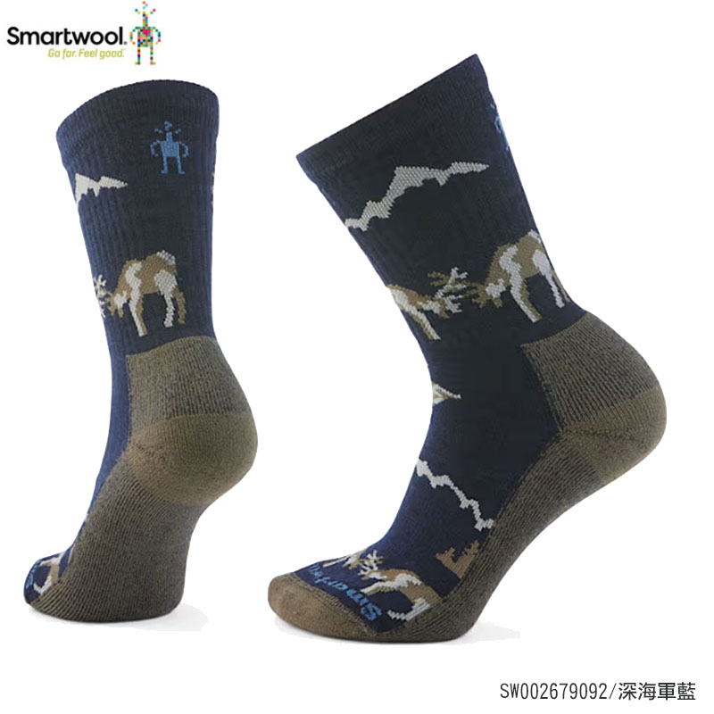 SmartWool 美國 日著中長襪-Horns Clash 美麗諾羊毛襪 塵灰色 深海軍藍 SW002679