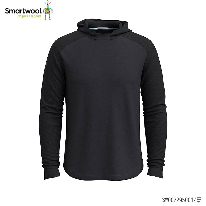 SmartWool 美國 男美麗諾羊毛運動型網眼連帽長袖上衣 黑 運動上衣 排汗衣 SW002295001