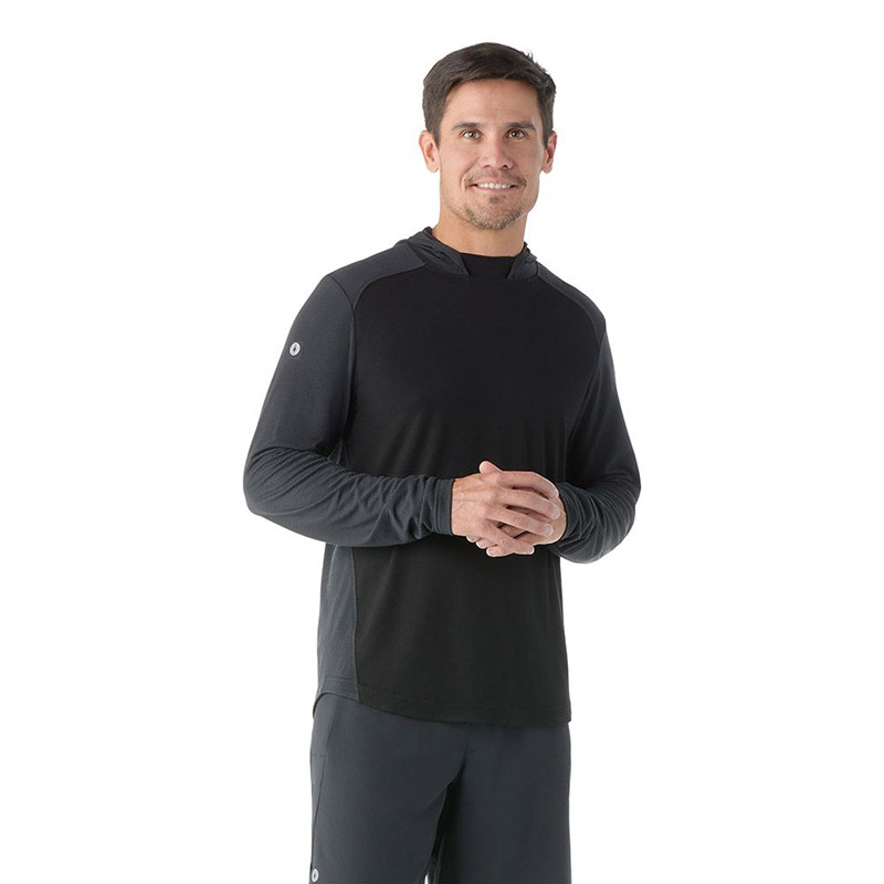 SmartWool 美國 男美麗諾羊毛運動型網眼連帽長袖上衣 黑 運動上衣 排汗衣 SW002295001