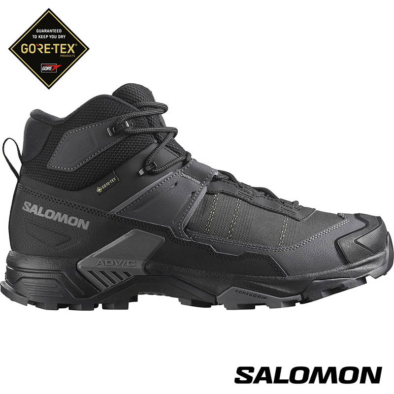 SALOMON X ULTRA 5 Goretex 男寬楦中筒登山鞋 黑/瀝灰/堡岩灰 L47755400 防水戶外鞋