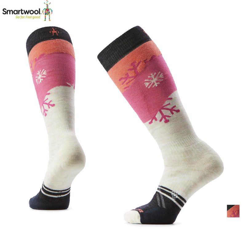 SmartWool 美國 女 機能Ski中級減震印花滑雪高筒襪-飄雪印花 米白 SW002170A81