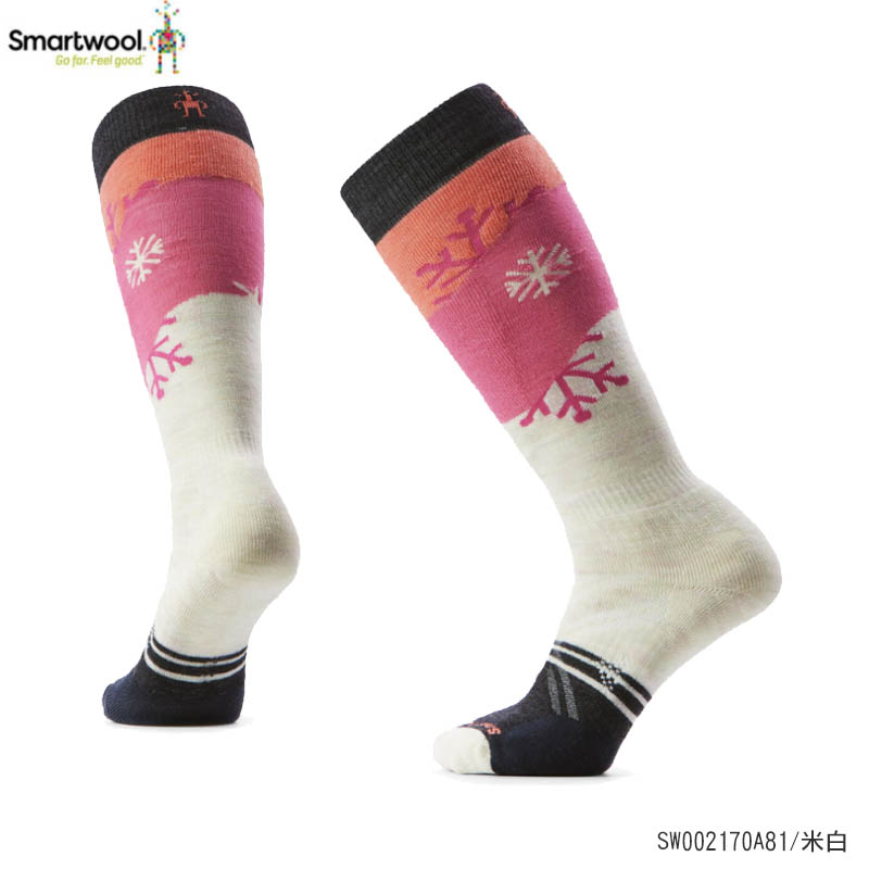 SmartWool 美國 女 機能Ski中級減震印花滑雪高筒襪-飄雪印花 米白 SW002170A81