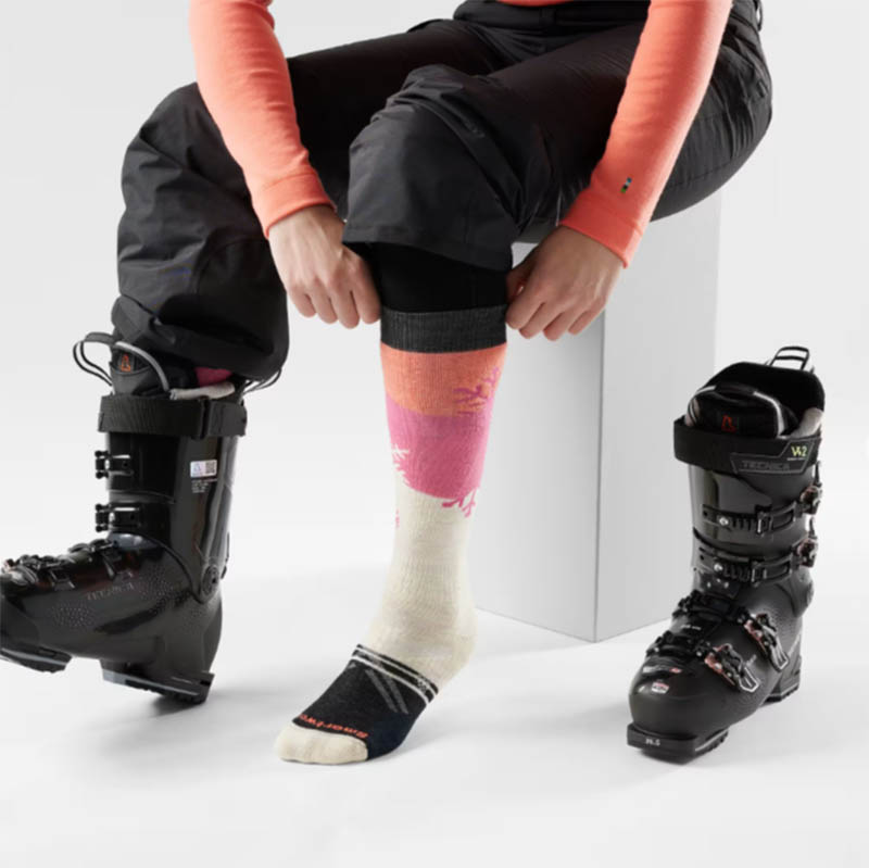 SmartWool 美國 女 機能Ski中級減震印花滑雪高筒襪-飄雪印花 米白 SW002170A81