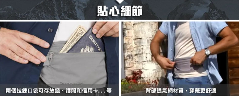 TRAVELON 美國 RFID BLOCKING 貼身腰包 灰 TL-12997 出國旅遊/貼身防盜包/隱形腰包