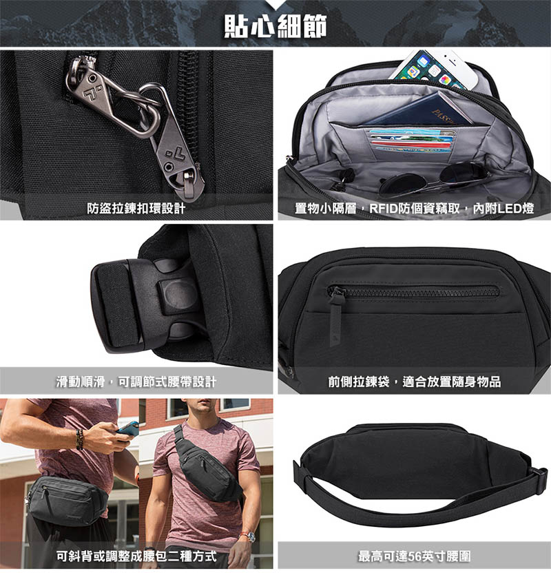 TRAVELON 美國 METRO 腰包 黑 TL-43418 防盜腰包 旅遊防盜包 單肩 斜背包