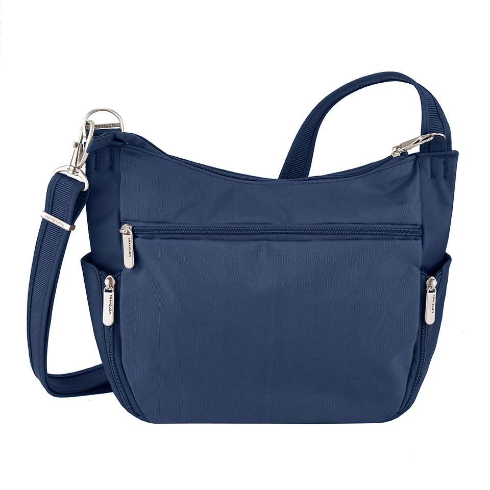 TRAVELON 美國 經典防盜側背包 42757深藍 黑 旅行隨身包 防盜包 TL-42757