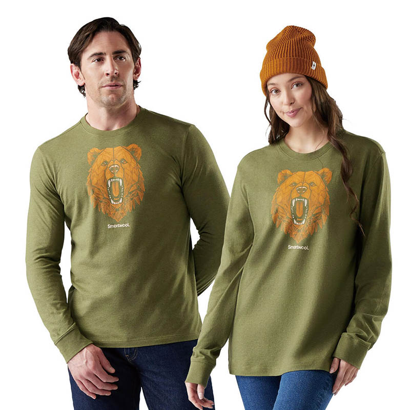 Smartwool 美國 中性款 塗鴉長Tee/棕熊 黑 苔蘚綠 SW002980 羊毛長袖上衣 男女通用款 塗鴉T