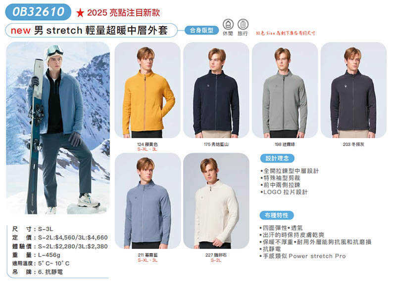 Wildland 荒野 男stretch輕量超暖中層外套 三色 0B32610 彈性 透氣 抗靜電外套