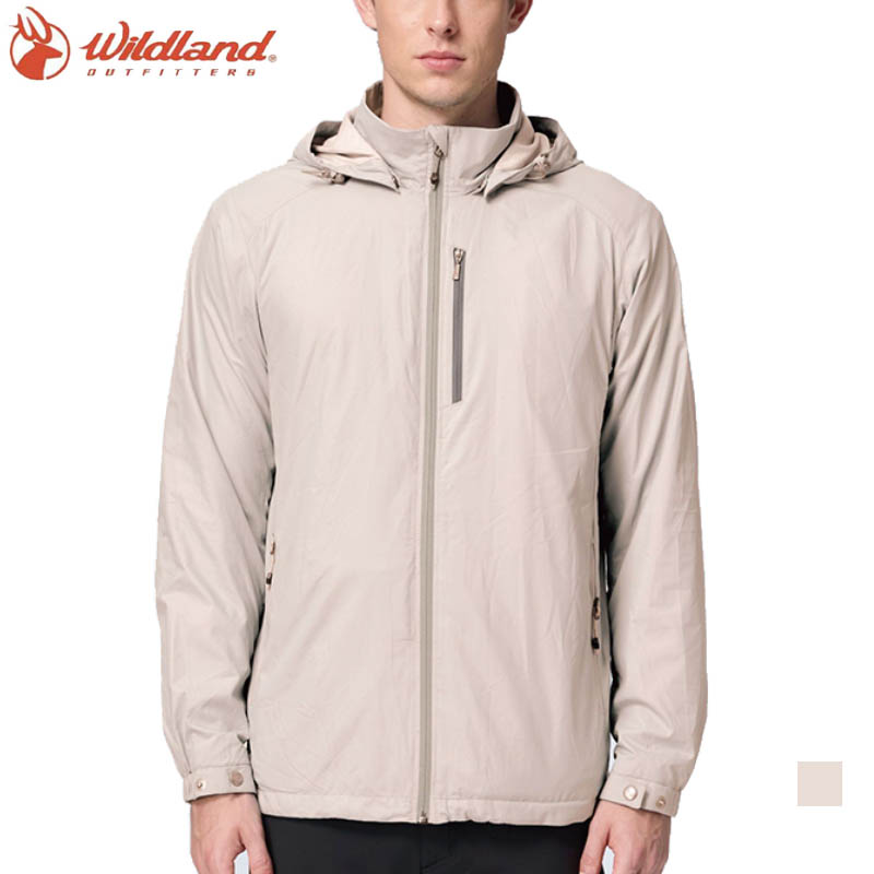 Wildland 荒野 男款輕量天鵝絨防風防潑保暖外套 灰白色 0B32908 柔軟 舒適 連帽夾克