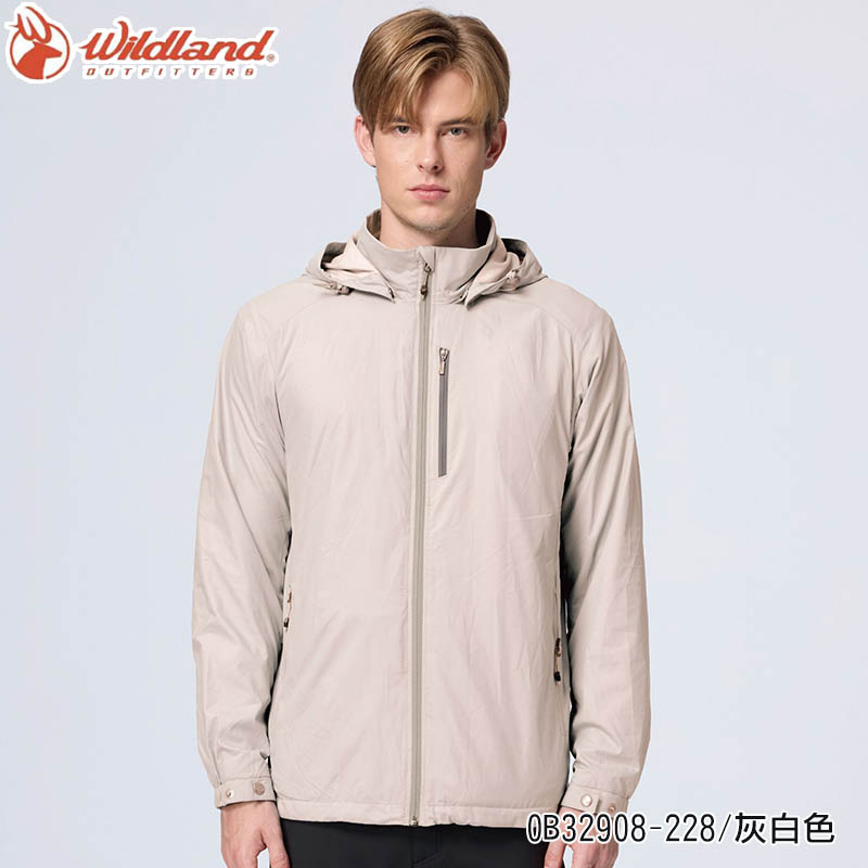 Wildland 荒野 男款輕量天鵝絨防風防潑保暖外套 灰白色 0B32908 柔軟 舒適 連帽夾克