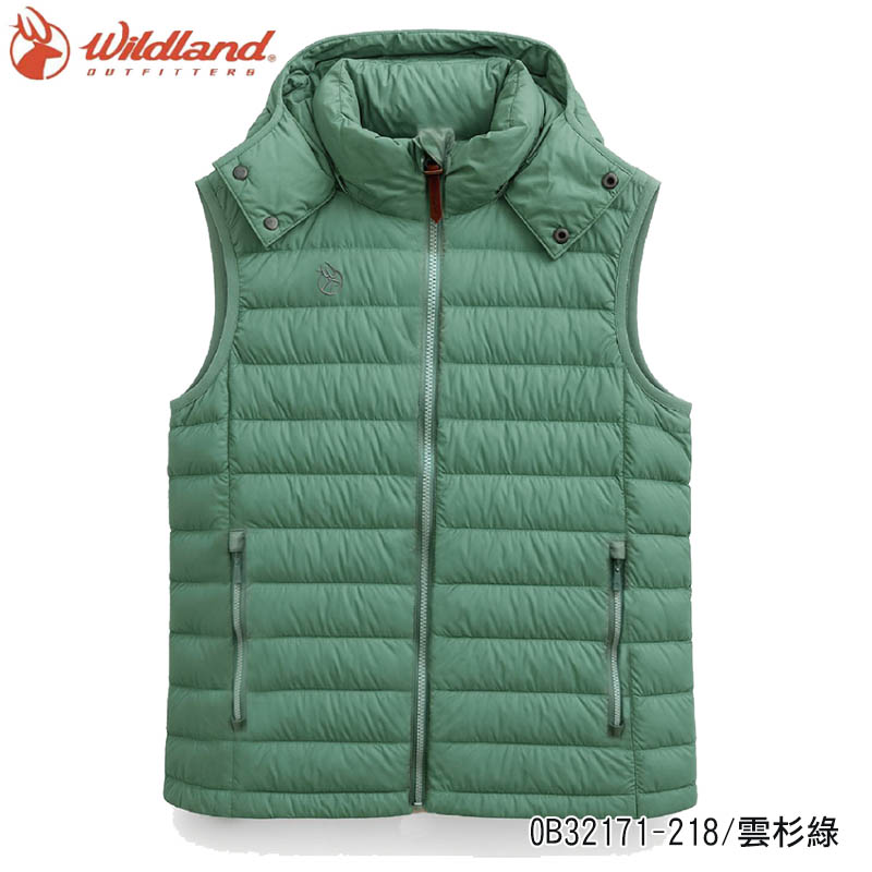 Wildland 荒野 女700FP可拆帽輕暖羽絨背心 雲杉綠 0B32171 保暖背心 連帽背心 輕量