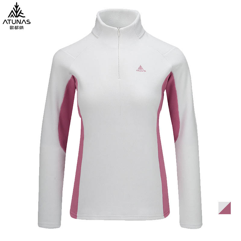ATUNAS 歐都納 女款循環SOLAR-FLEECE保暖拉鍊衫 岩灰/胭脂粉 A1PS2557WC 刷毛保暖