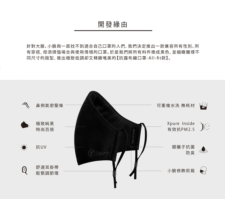 Xpure 淨對流 抗霾PM2.5口罩 ALL-FIT款 S/M/L  XP08-003 吸濕排汗舒適透氣