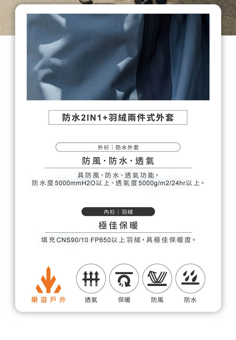 ATUNAS 歐都納 男款防水外套+保暖羽絨二件式外套 兩色 A1GA2533M 防水 防風 透氣 羽絨保暖