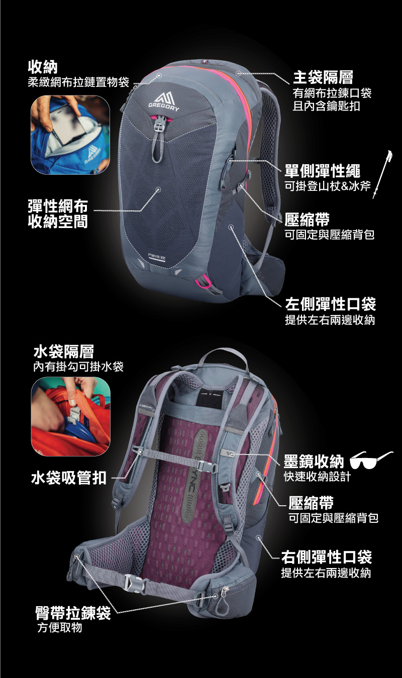 GREGORY MAYA 20 女多功能登山背包 20L 多色 單日包 攻頂包 透氣 GG145279