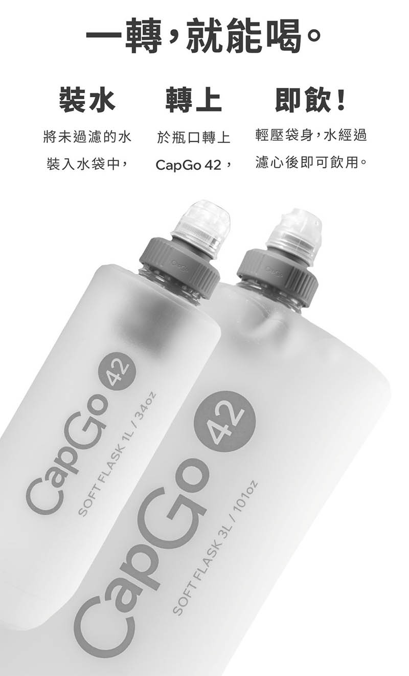 HME 台灣 CapGo 輕量濾水袋 42mm 1L 3L CapGo 輕量濾水器 濾心 個人隨身濾水器 戶外活動