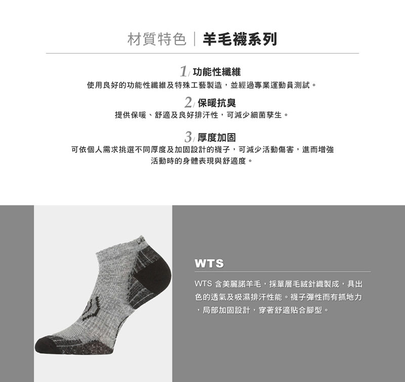 LASTING 捷克 美麗諾羊毛短襪 淺灰 黑 中性款 羊毛襪 LT-WTS 歐都納總代理
